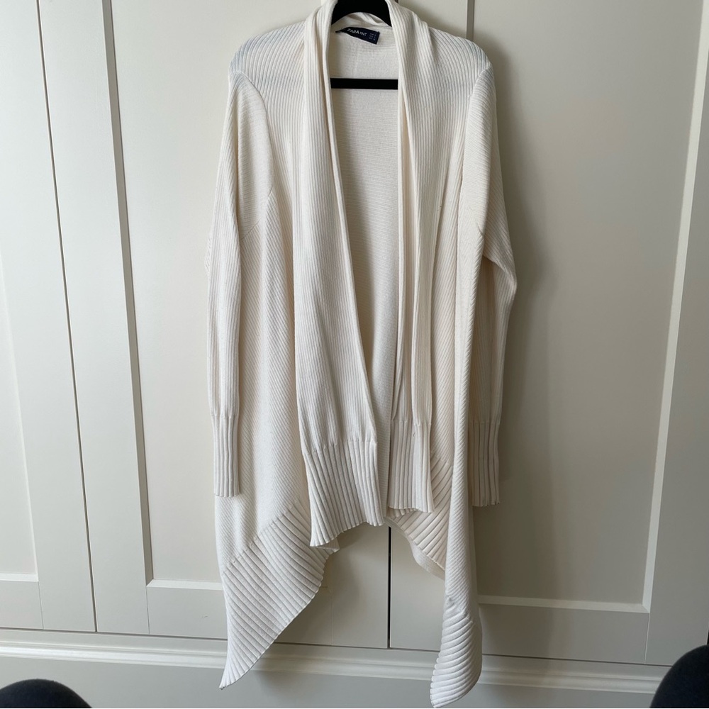 Zara Ribbed Knit Wrap Sweater Cream